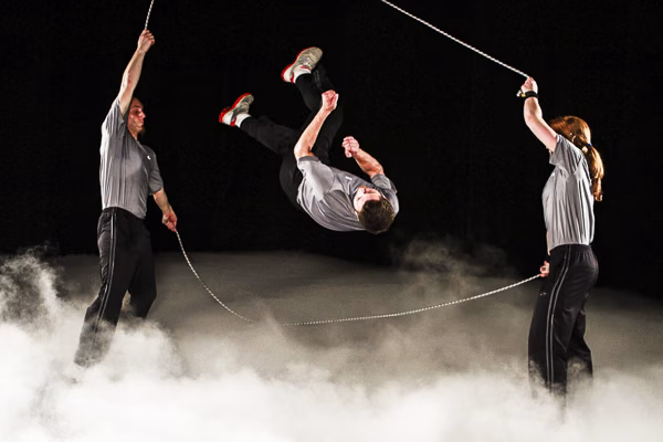 Flight Crew Jump Rope performers in action, showcasing high-energy tricks and synchronized jump rope choreography.