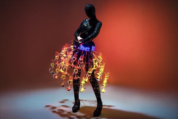 LED lit skirt for serving champagne or drinks at events