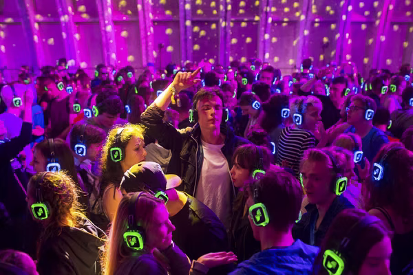 Silent Disco Headphones are used for parties where there are volume restrictions or multiple DJs